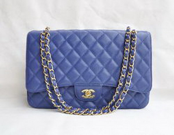 7A Replica Chanel Maxi Deep Blue Caviar Leather with Golden Hardware Flap Bag